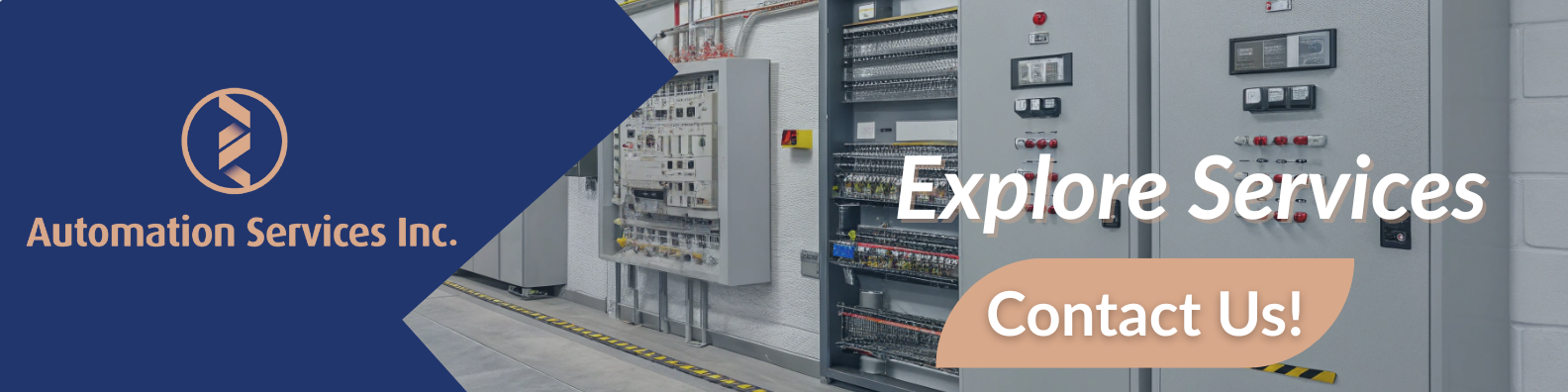 Automation Services Inc. industrial control panel solutions and automation services with contact information and service exploration CTA.
